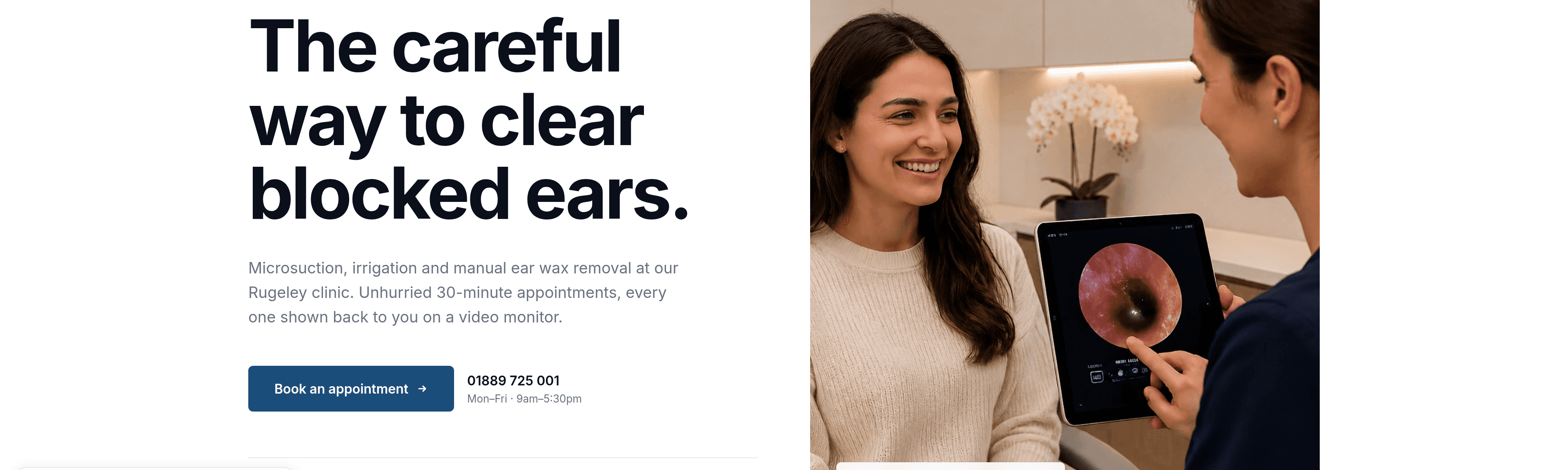 UK Microsuction website homepage, family-run ear-care clinic in Staffordshire